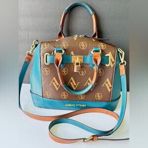 Adrianne Vittadini Signature Collection Dome Satchel w/Lock Chocolate Teal Bag